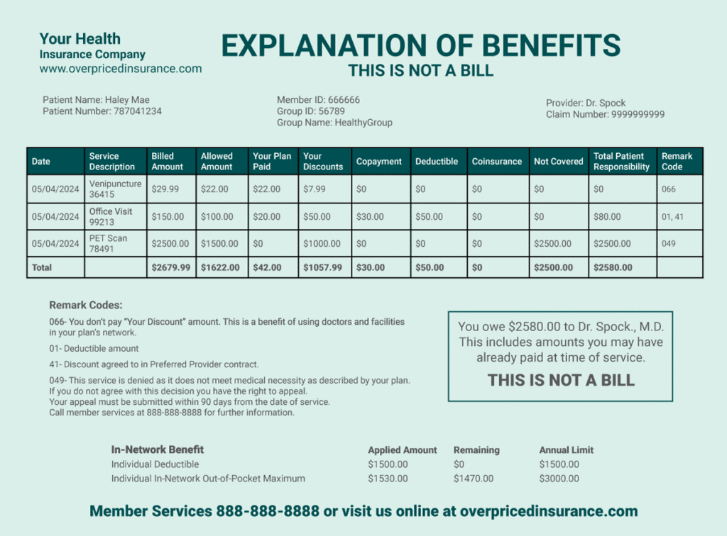 Explanation of Benefits sample