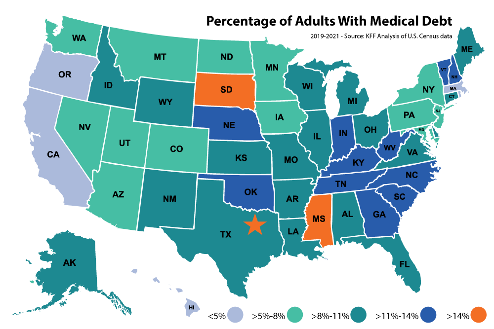 Map of medical debt by state