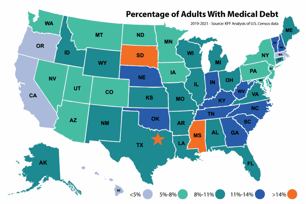 Map of U.S. Medical Debt by State