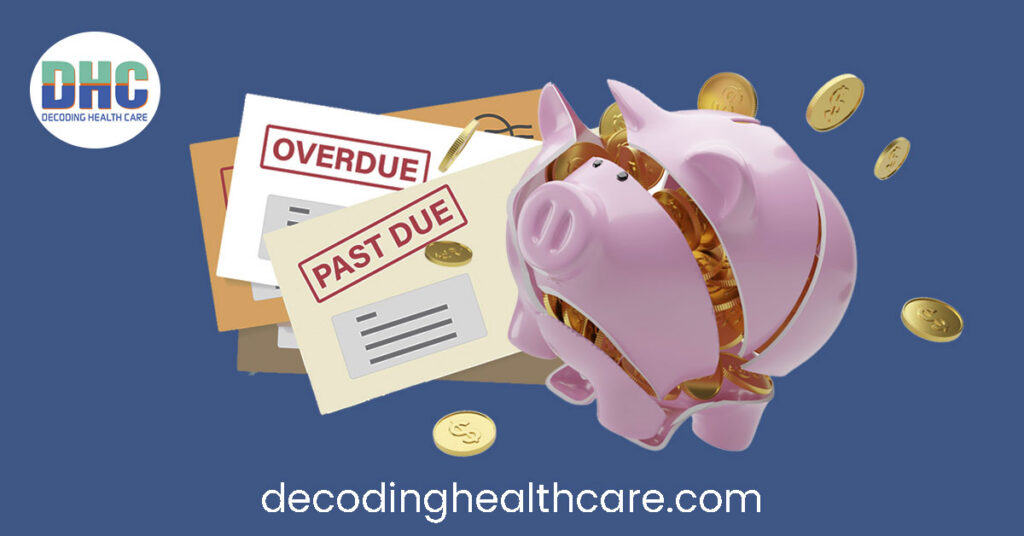 Broken piggy bank on a pile of medical debt