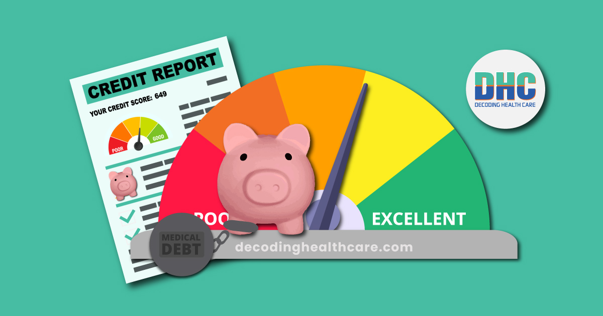 piggy bank standing in front of credit report
